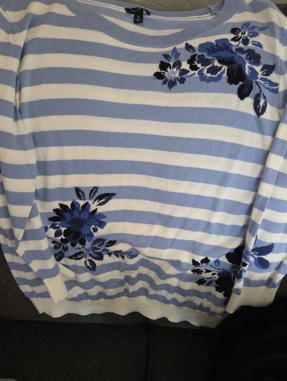 Talbots Blue and White Striped Cotton Blend Sweater.